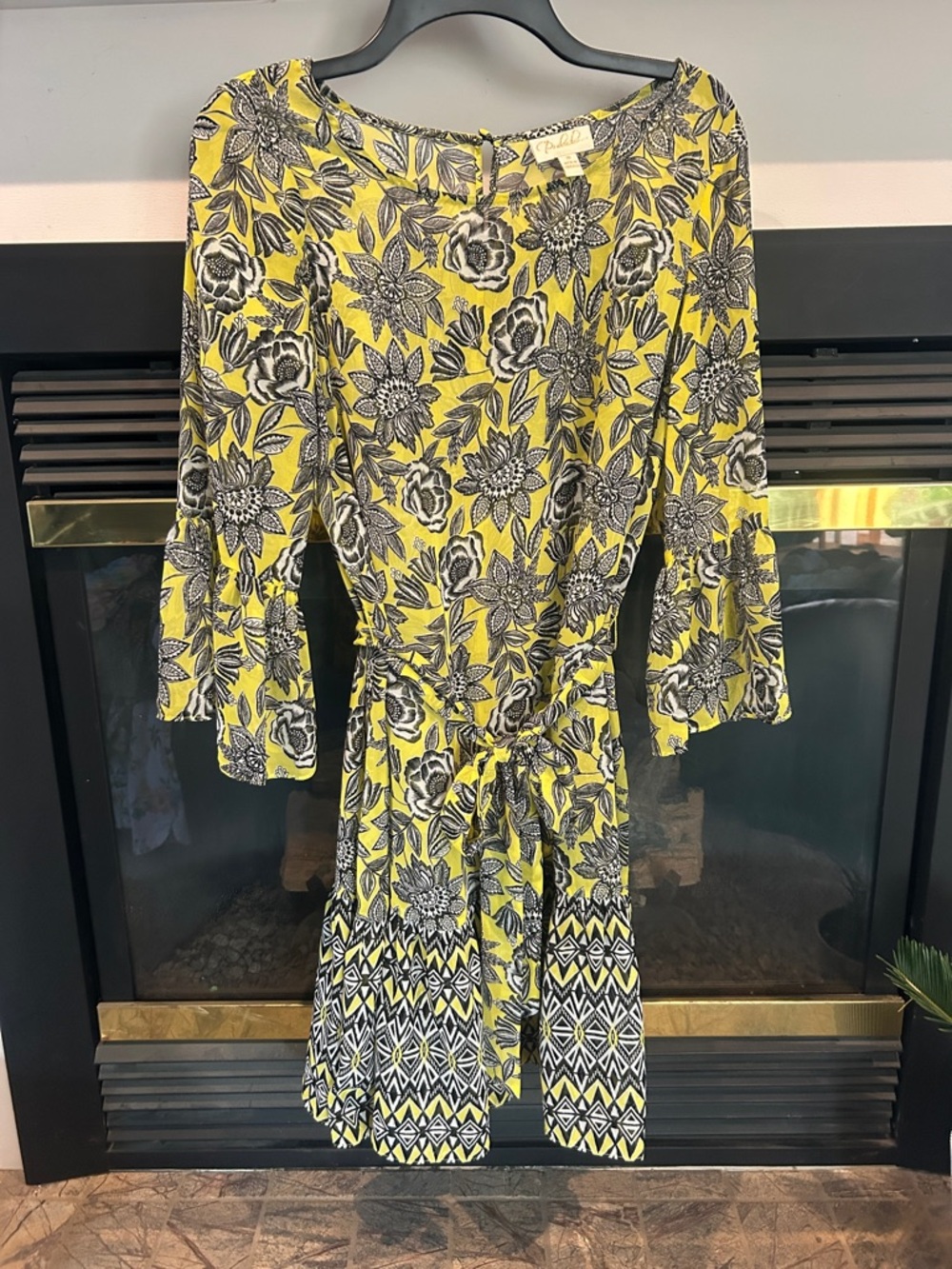 Floral Yellow Tie-Waist Women's Dress